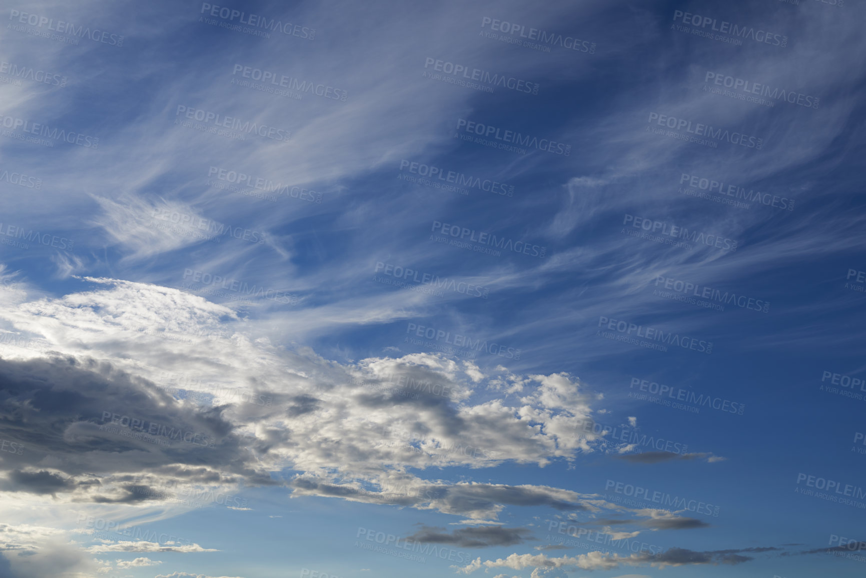 Buy stock photo Nature, blue sky and cloud in outdoor with weather for humidity, climate change or environment. Empty, heaven and air with skyline for landscape, clean ozone or condensation with natural atmosphere