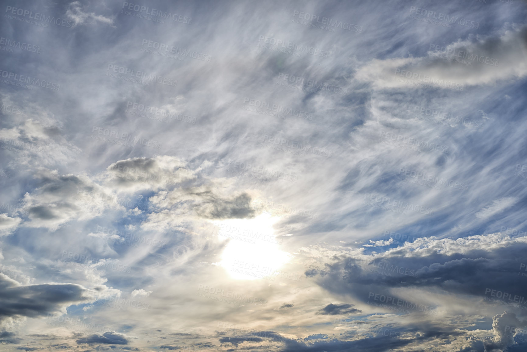 Buy stock photo A photo of dramatical clouds and sun