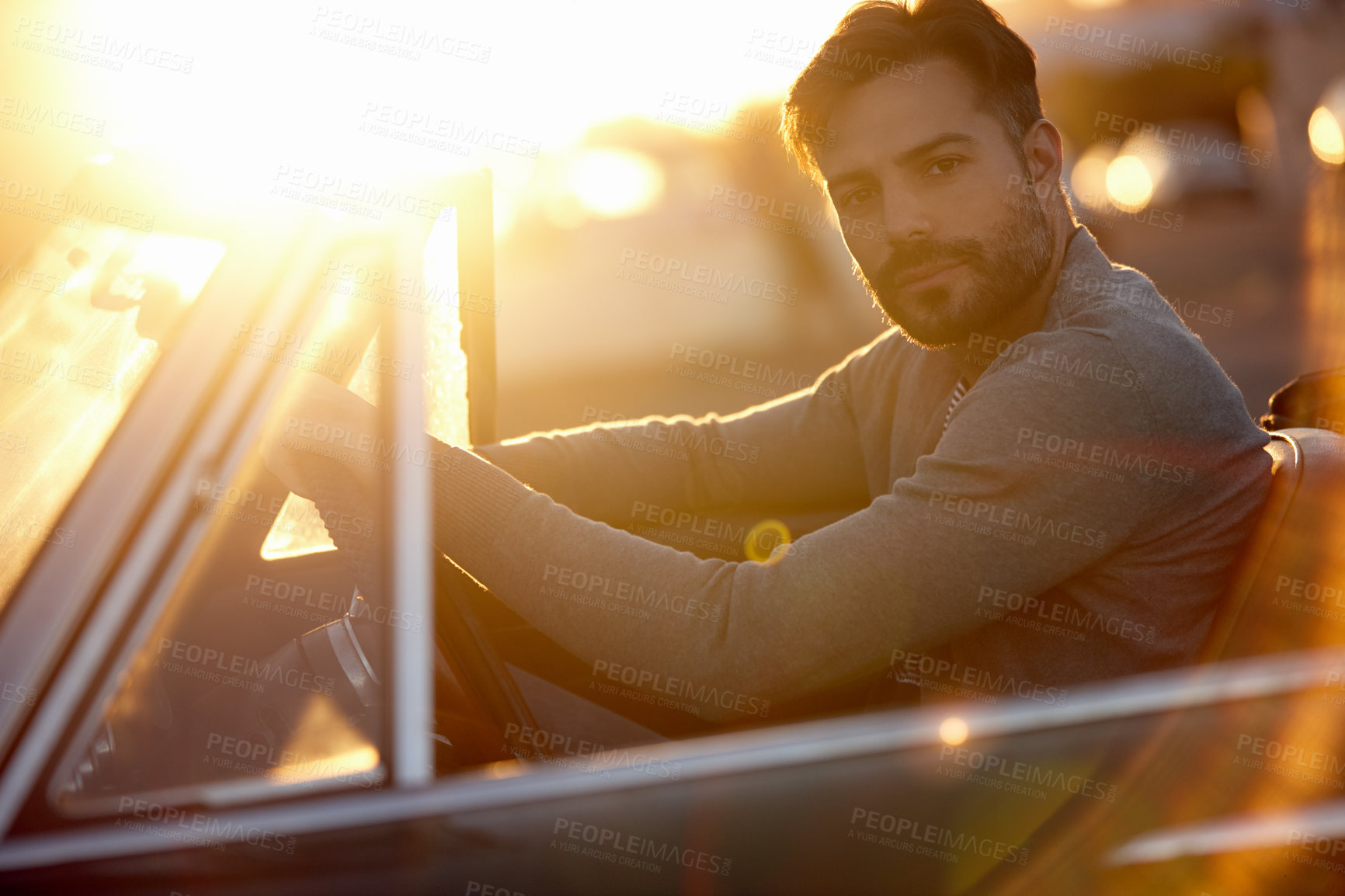 Buy stock photo Shot of a young man on a roadtrip