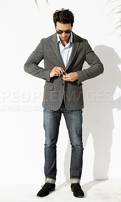 Buy stock photo Shot of a young man in a blazer