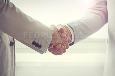Buy stock photo Handshake, business people and agreement in partnership, networking and thank you for recruitment. Coworkers, closeup and welcome or introduction in office, collaboration and support in cooperation