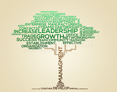 Buy stock photo A graphic illustration of a tree made from business words