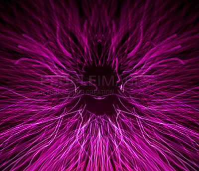 Buy stock photo Illustration of  pink beams against a dark background. Abstract laser beams of light. Modern futuristic tech and electricity concept or wallpaper. Nerves reacting to sensory stimulation or vibration 