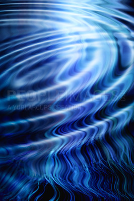 Buy stock photo Illustration of beams of light with rippling effect against a dark background. Abstract circles and spiral zigzag lines in shades of blue. Blue wavy texture digital 3D art style