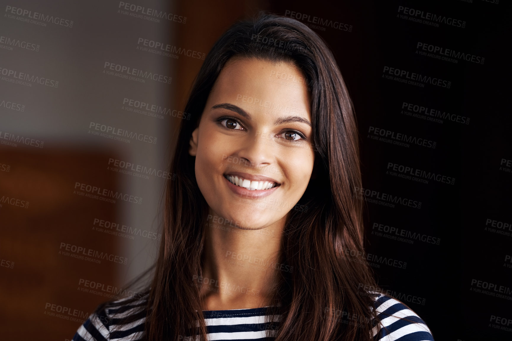 Buy stock photo Woman, portrait and confident worker in office, tasks and pride for project in creative business. Female person, entrepreneur and opportunity for career development, startup company and job in Brazil