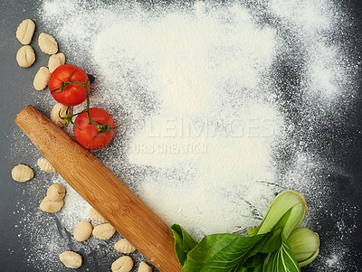 Buy stock photo High angle studio shot of delicious food ingrediants on a table