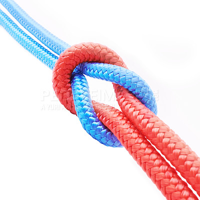 Buy stock photo Ropes, collaboration and unity in studio background for teamwork, business connection and cooperation. Cables, together or link with color for creative diversity, social inclusion or support