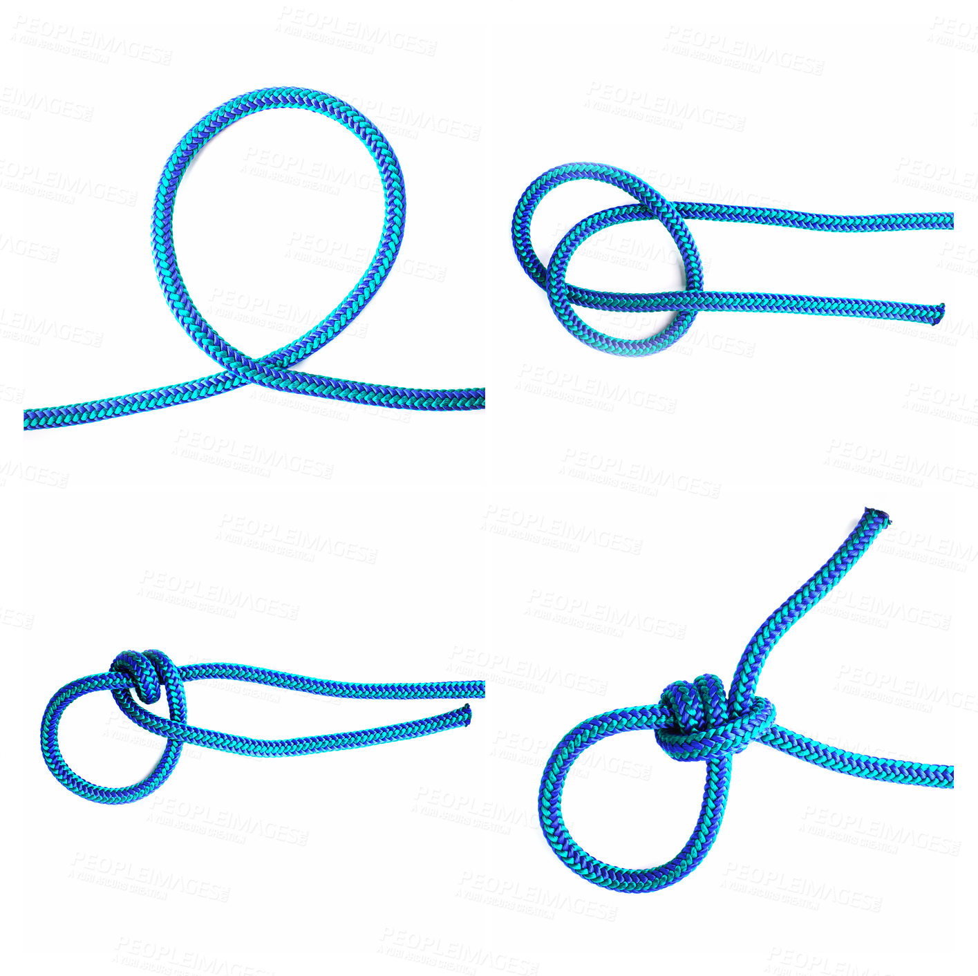 Buy stock photo Noose, knot and how to tie with rope in tutorial, guide or instruction steps to connect string for security. Slipknot, pattern and template info to loop textile thread in chain with strong link