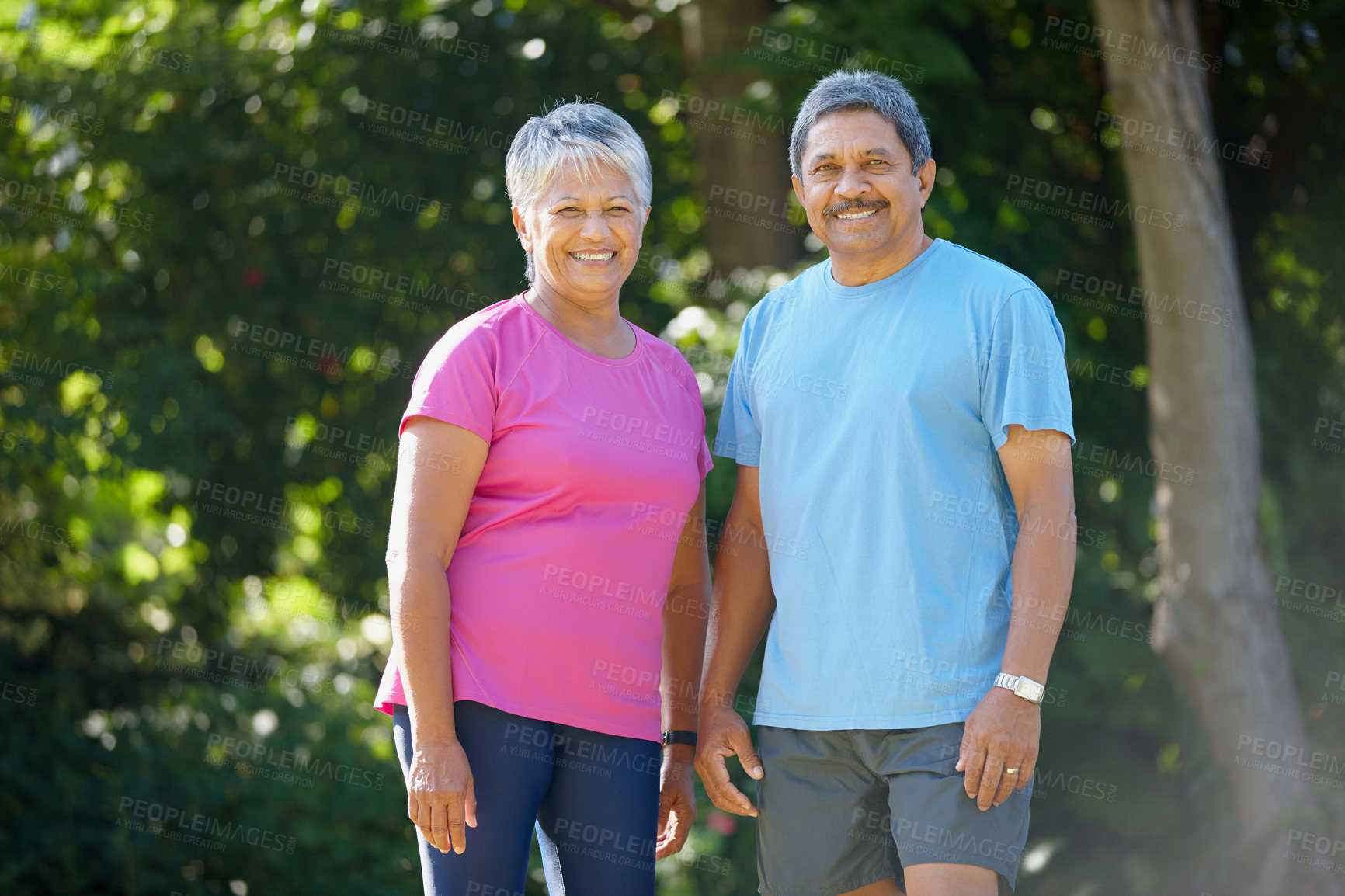 Buy stock photo Portrait of a mature husband and wife exercising together