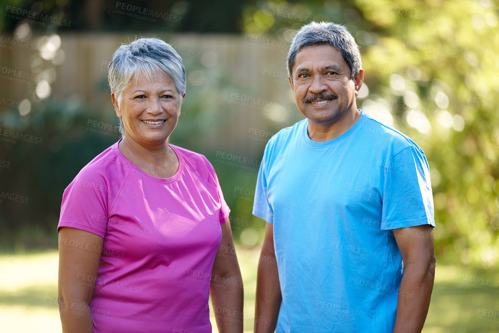 Buy stock photo Portrait of a mature husband and wife exercising together