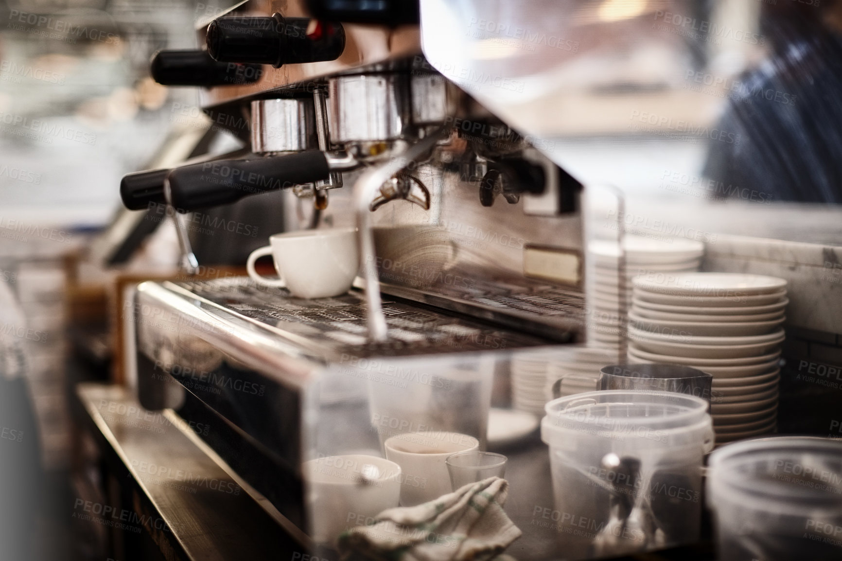 Buy stock photo Closeup shot of an espresso machine in a coffee shop