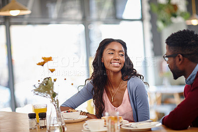 Buy stock photo Cropped shot of a young couple enjoying each other's company