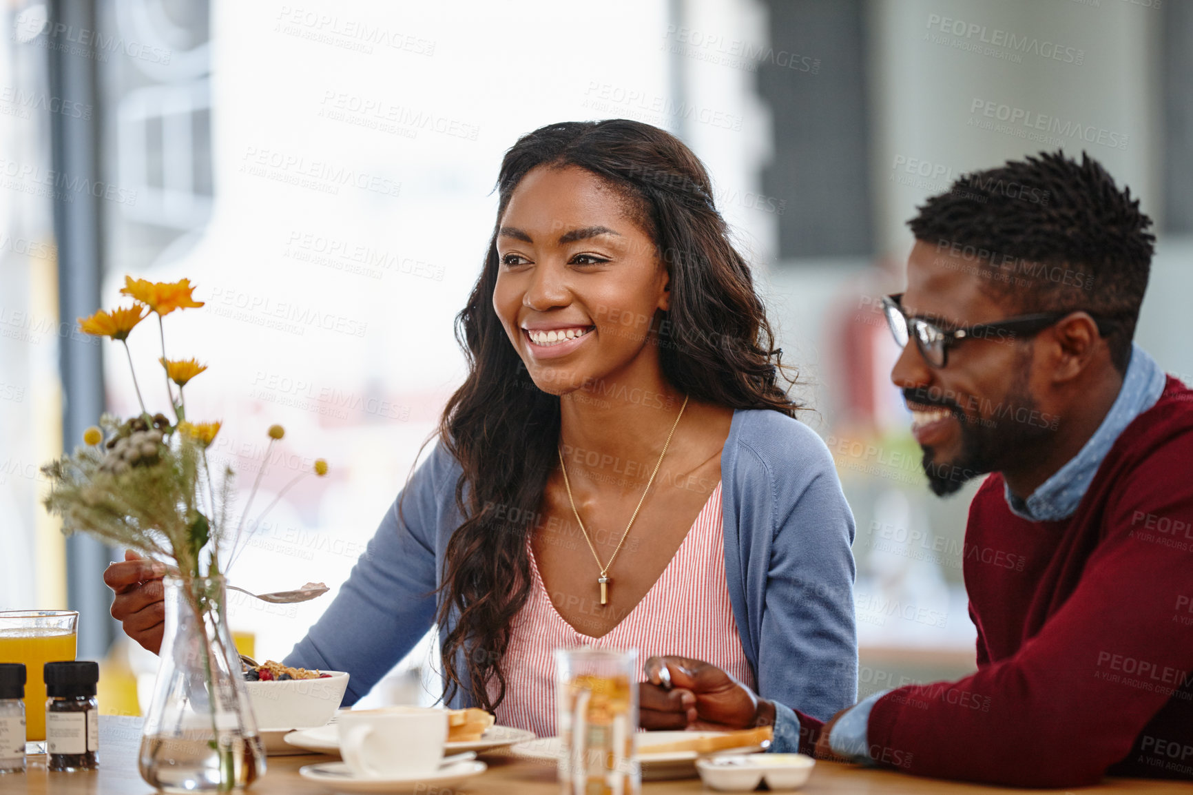 Buy stock photo Cropped shot of a young couple enjoying each other's company