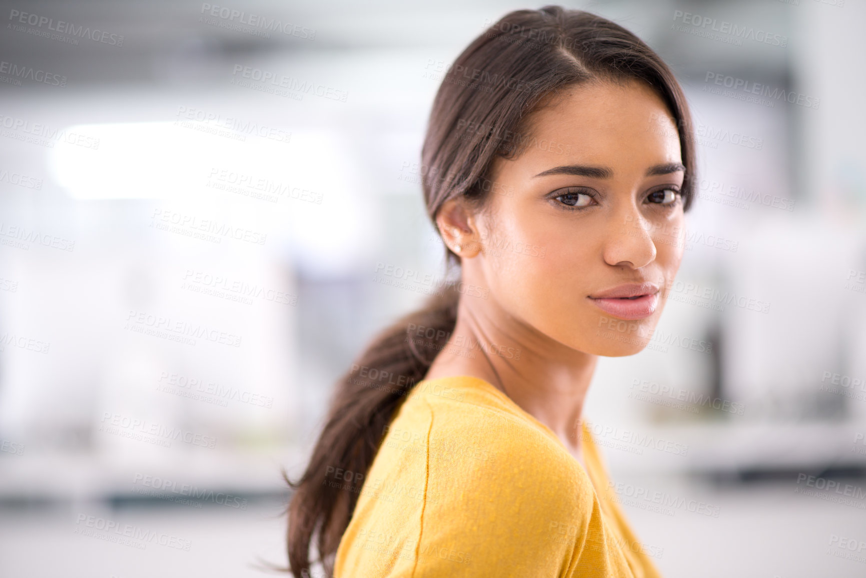 Buy stock photo Cropped shot of an attractive young businesswoman in the office