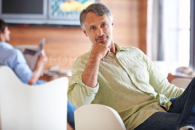 Buy stock photo Consultant, director and portrait of business man in startup for creative, manager and designer. Professional, staff and advisor with face of mature employee in office for entrepreneur career 