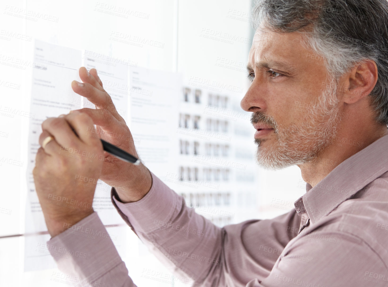 Buy stock photo Senior businessman, writing and schedule planning on glass board for brainstorming or strategy at office. Closeup of mature man working on project plan, agenda or tasks for vision at workplace