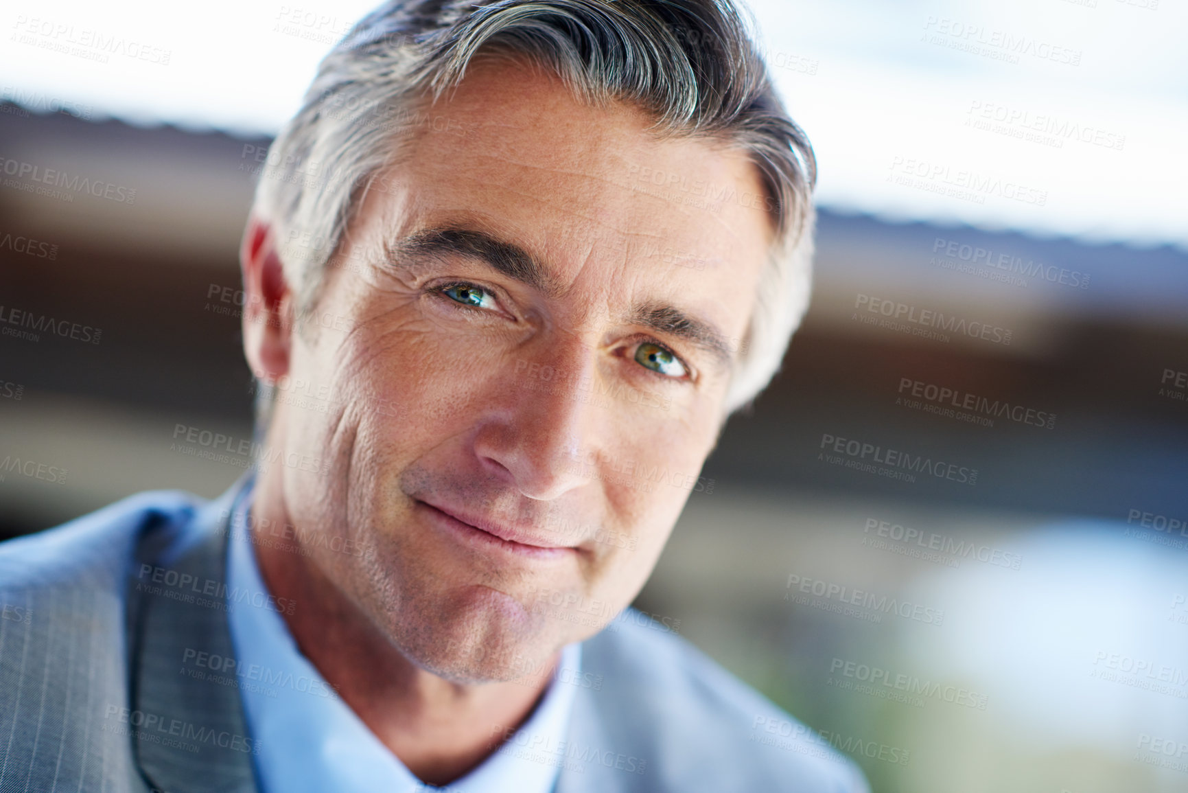 Buy stock photo Office, corporate and portrait of mature businessman with company pride, confidence and smile. Entrepreneur, financial consultant and face of person for professional career, job opportunity and work