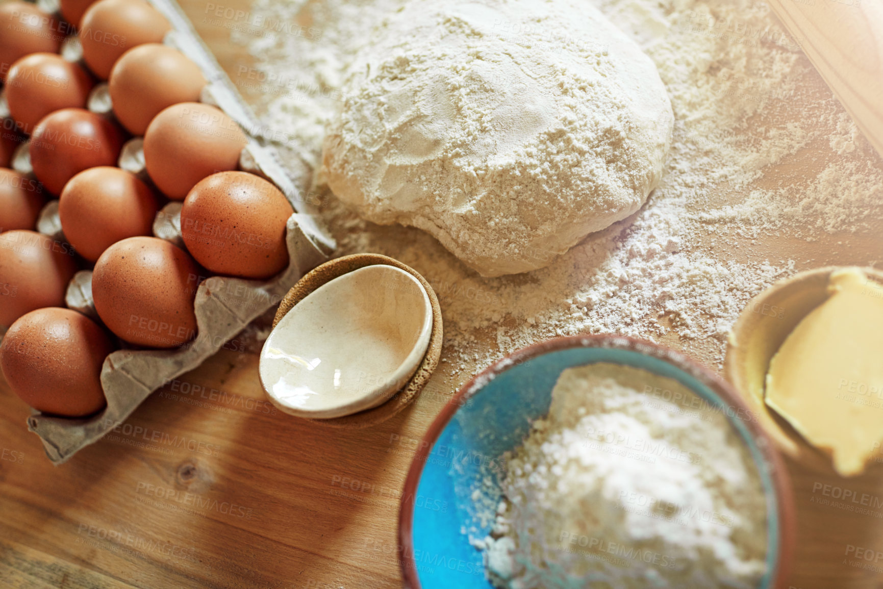 Buy stock photo High angle shot of a group of ingredients on a kitchen counter