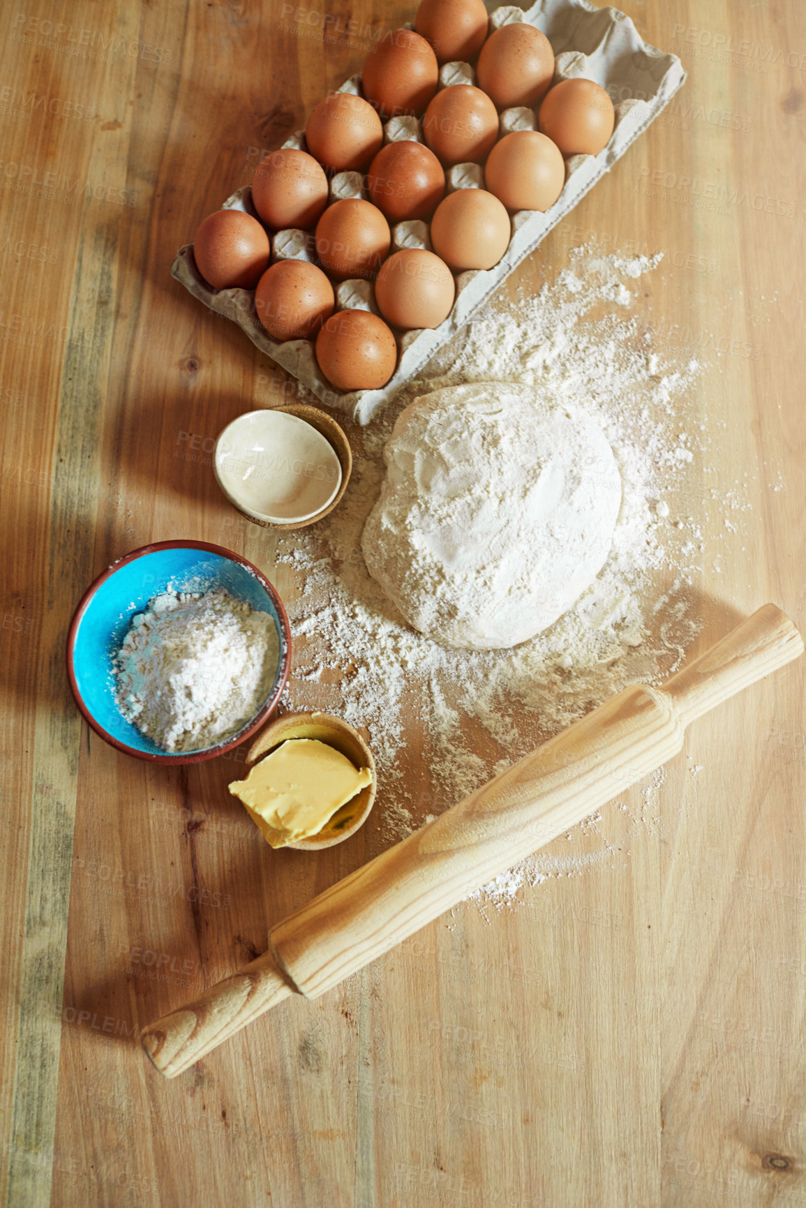 Buy stock photo High angle shot of a group of ingredients on a kitchen counter