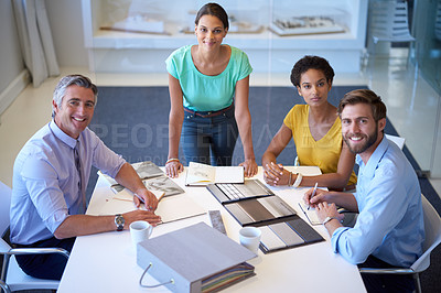 Buy stock photo Cropped shot of an attractive young businesswoman heading up a meeting