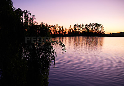 Buy stock photo A beautiful lake at sunset