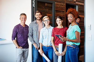 Buy stock photo Portrait of a group of architects standing in the office