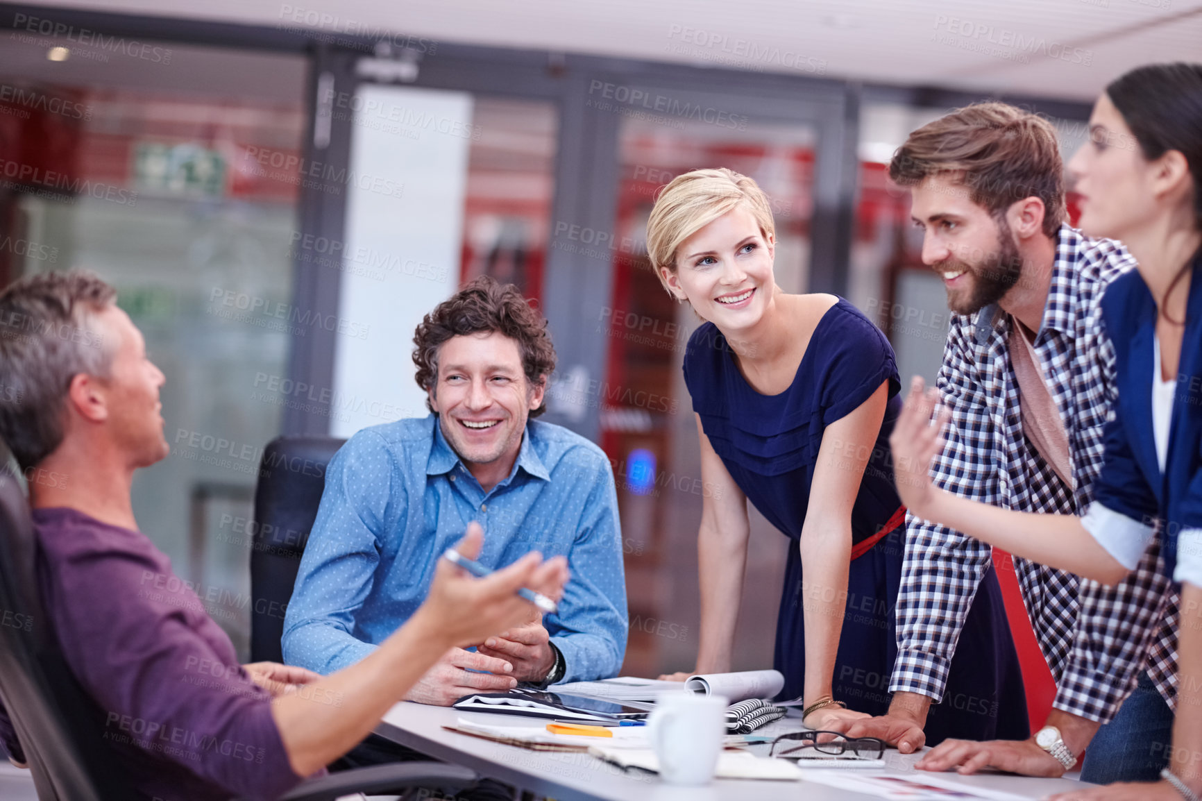 Buy stock photo Cropped shot of creative professionals brainstorming during a meeting