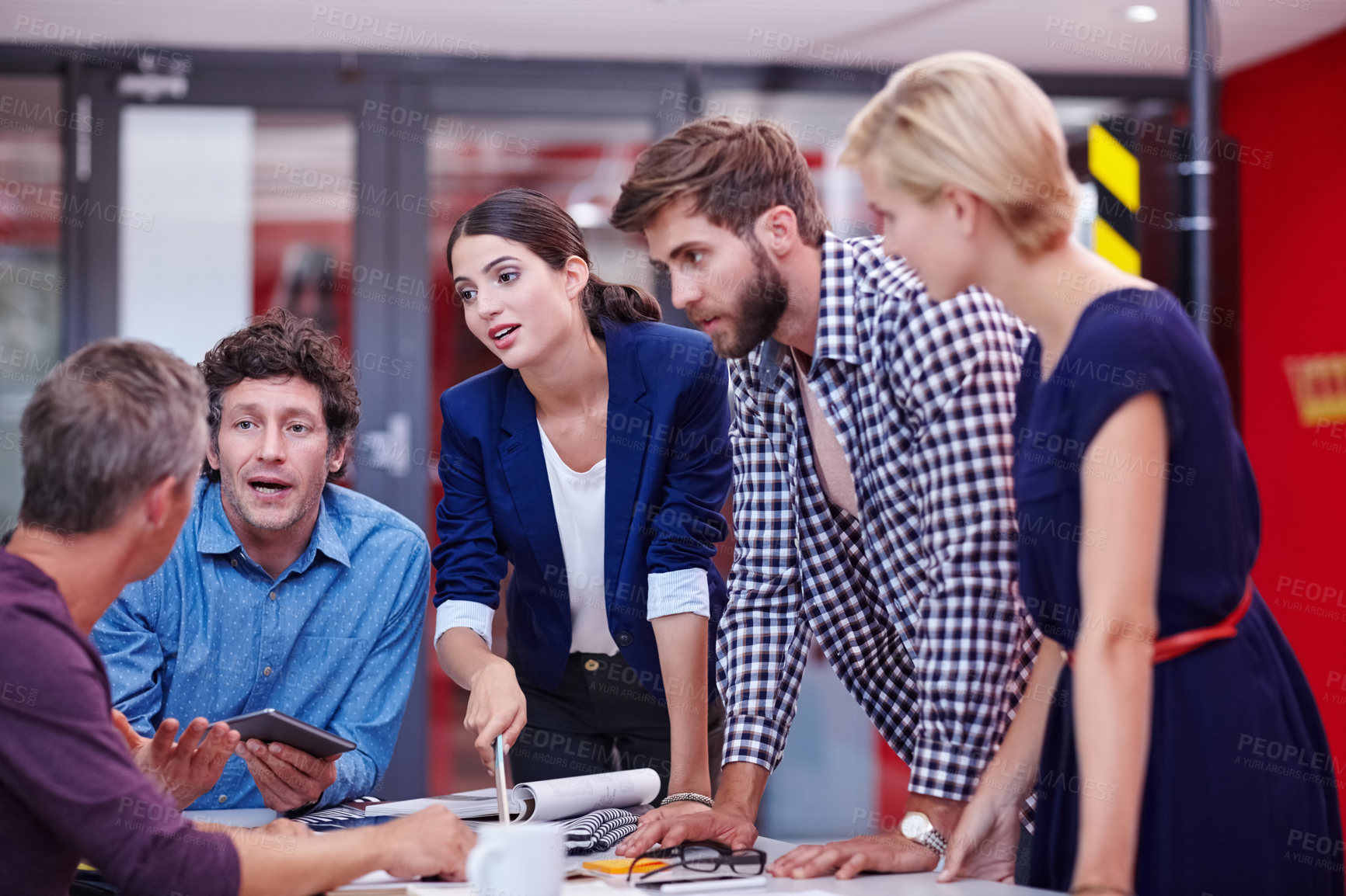 Buy stock photo Cropped shot of creative professionals brainstorming during a meeting