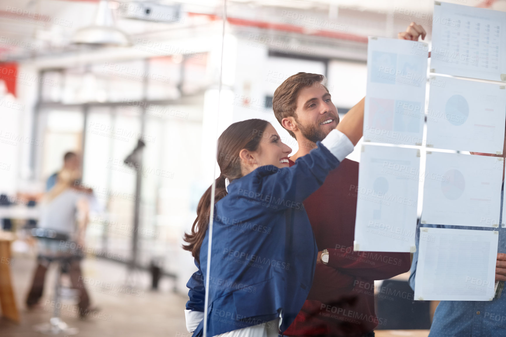 Buy stock photo Advice, teamwork and documents with business people in office for graphic designer, planning and research. Branding idea, paperwork and collaboration with employees in agency for design portfolio