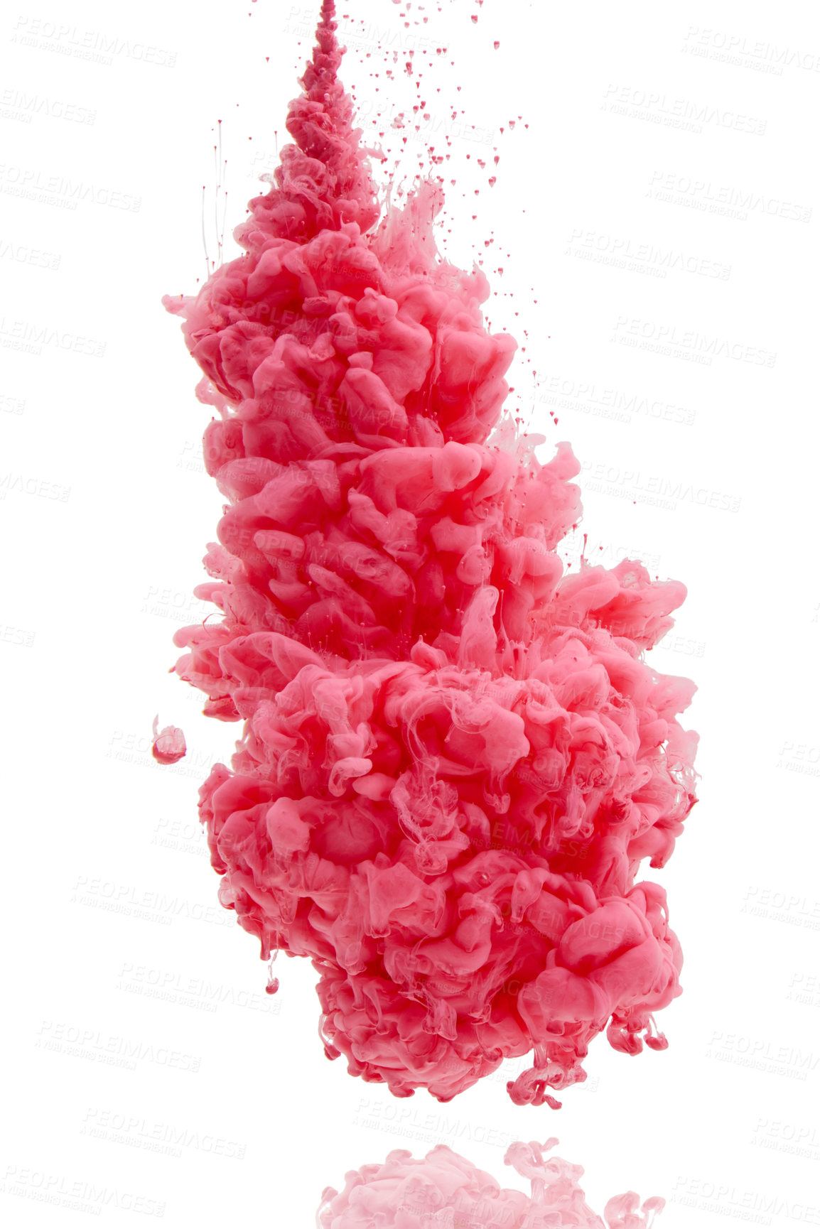 Buy stock photo Studio shot of pink ink in water against a white background