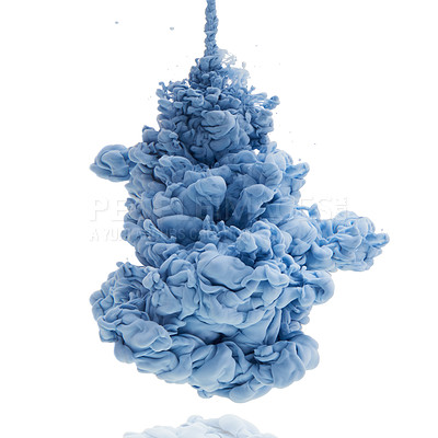 Buy stock photo Studio shot of blue ink in water against a white background