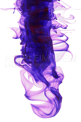 Buy stock photo Studio shot of purple ink in water against a white background