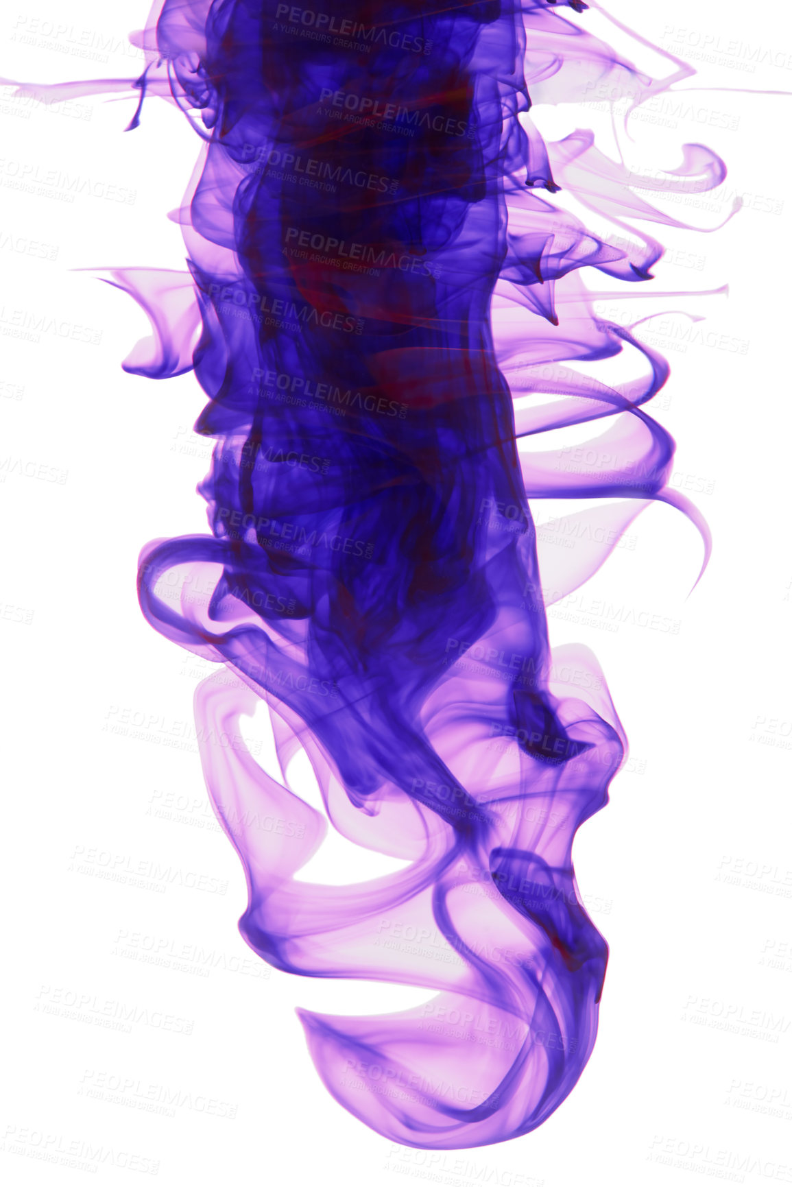 Buy stock photo Studio shot of purple ink in water against a white background