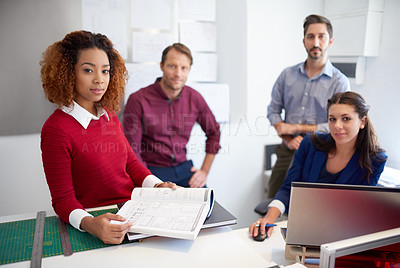Buy stock photo Portrait of a diverse group of colleagues in an office