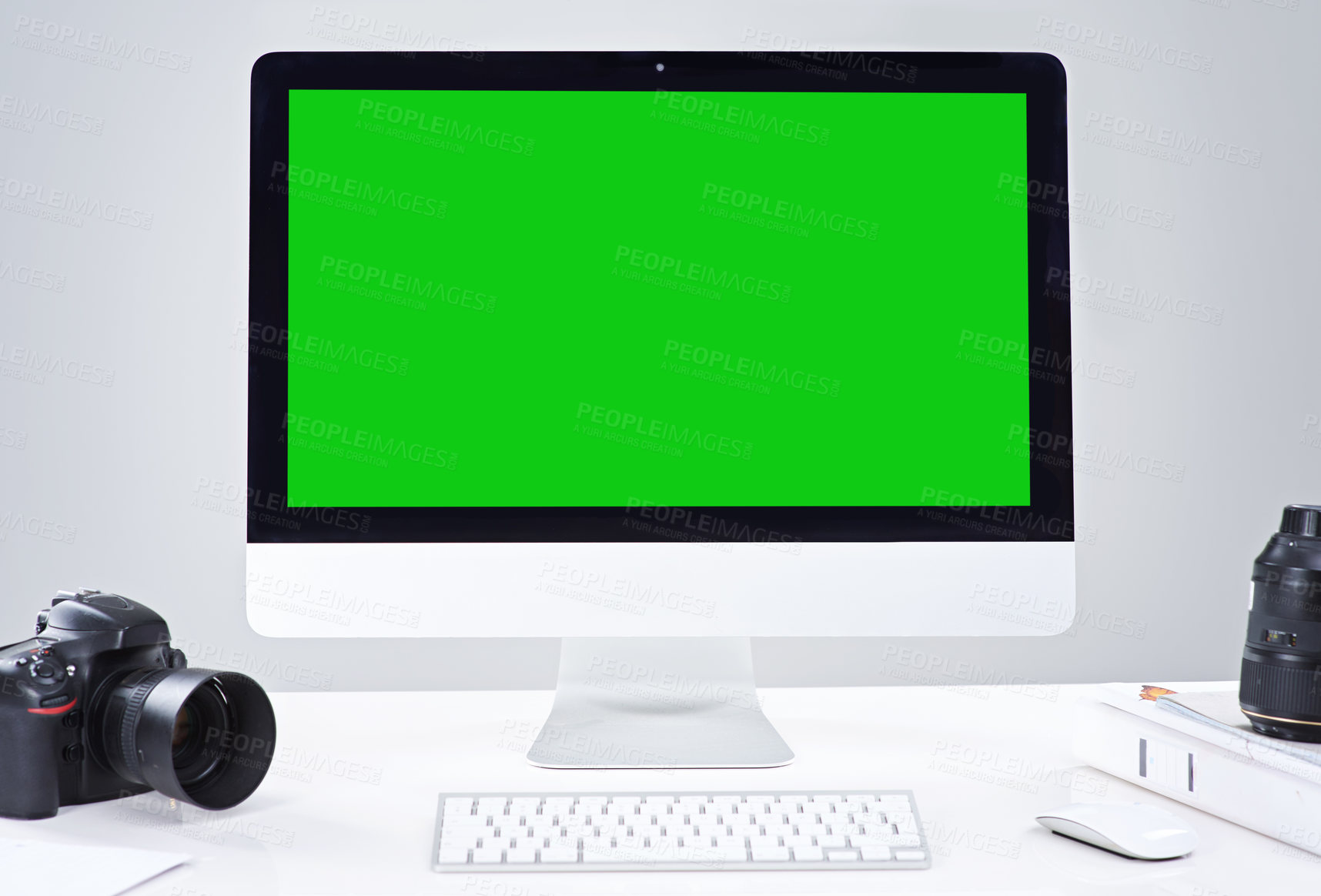 Buy stock photo Shot of a desktop PC with a green screen