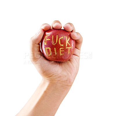 Buy stock photo Shot of a hand holding an anti-dieting apple