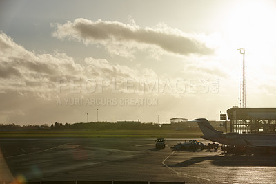 Buy stock photo Shot of an airplane at an airport