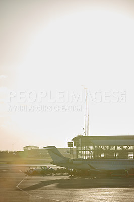 Buy stock photo Shot of an airplane at an airport