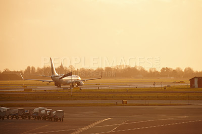 Buy stock photo Shot of an airplane at an airport