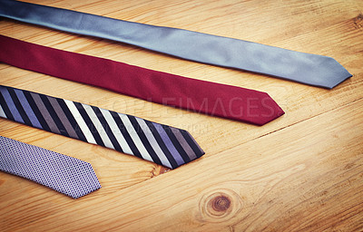 Buy stock photo Group, business and tie with choice on table for fashion shopping, silk fabric and pattern design. Texture, retail and corporate with cravat decision, textile industry and collection for formal style