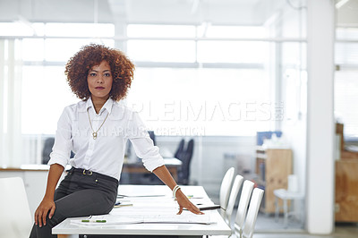 Buy stock photo Cropped shot of a beautiful young businesswoman in her office