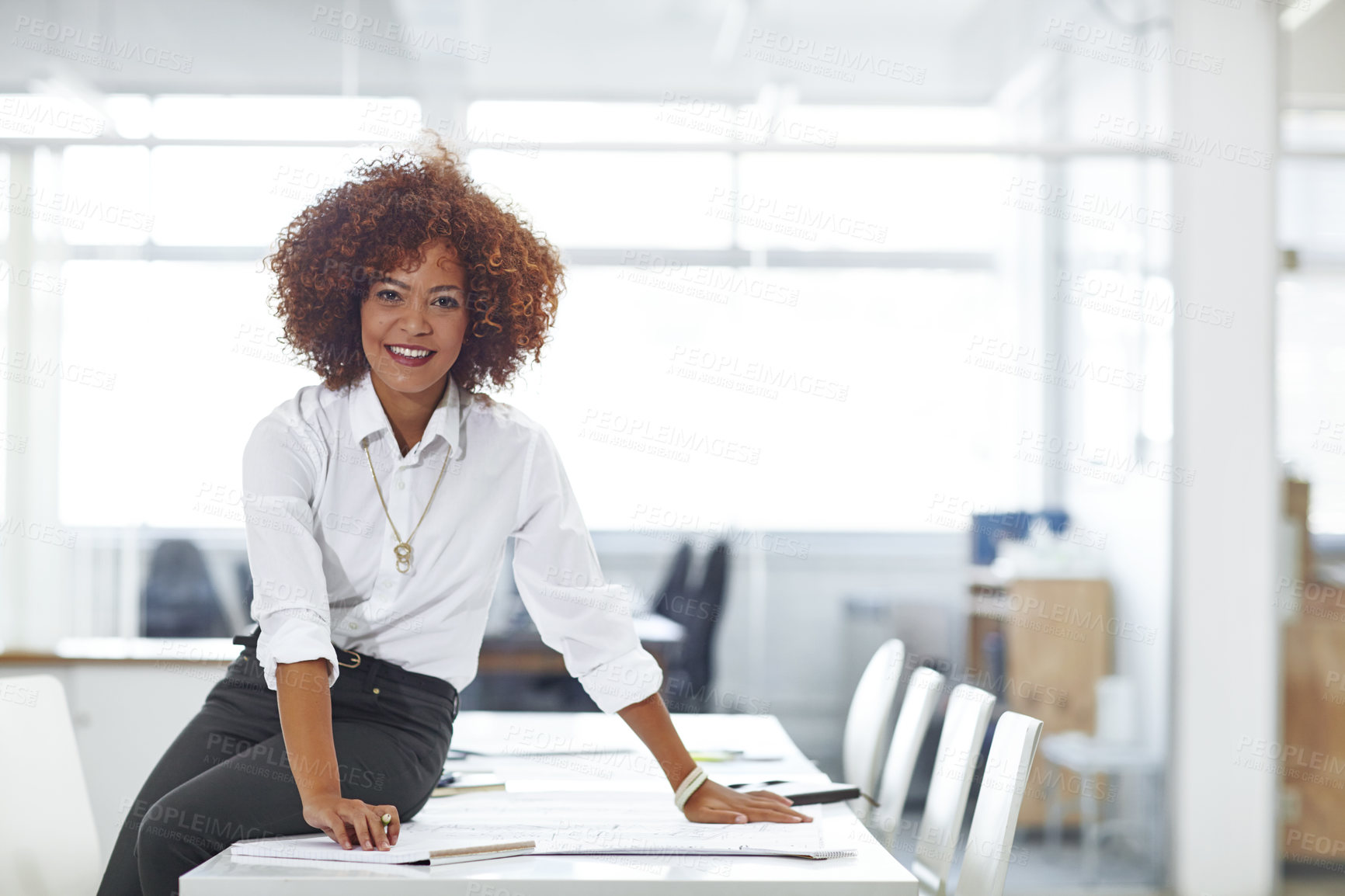 Buy stock photo Cropped shot of a beautiful young businesswoman in her office