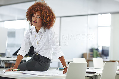 Buy stock photo Cropped shot of a beautiful young businesswoman in her office