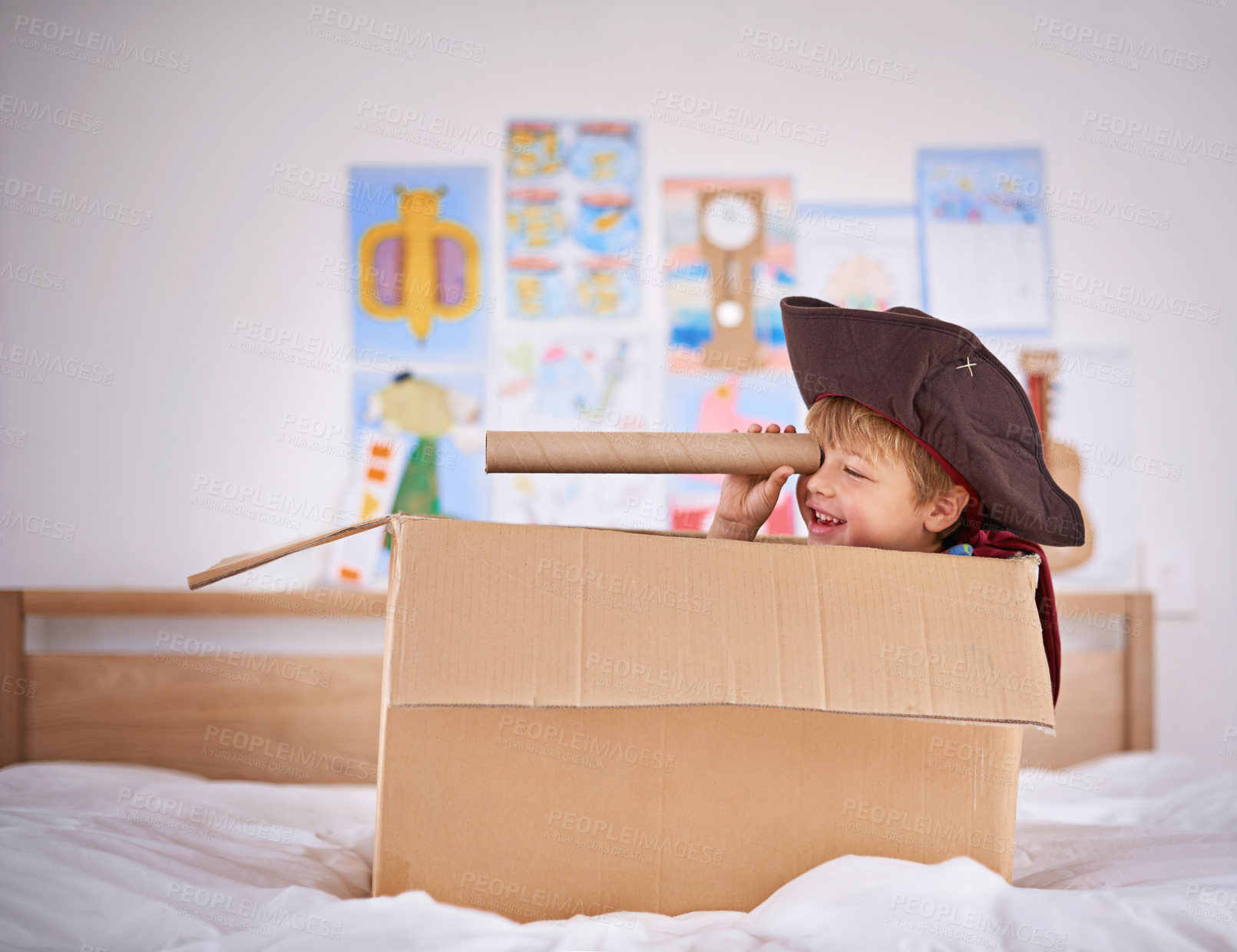 Buy stock photo Shot of a young boy playing make believe as a pirate