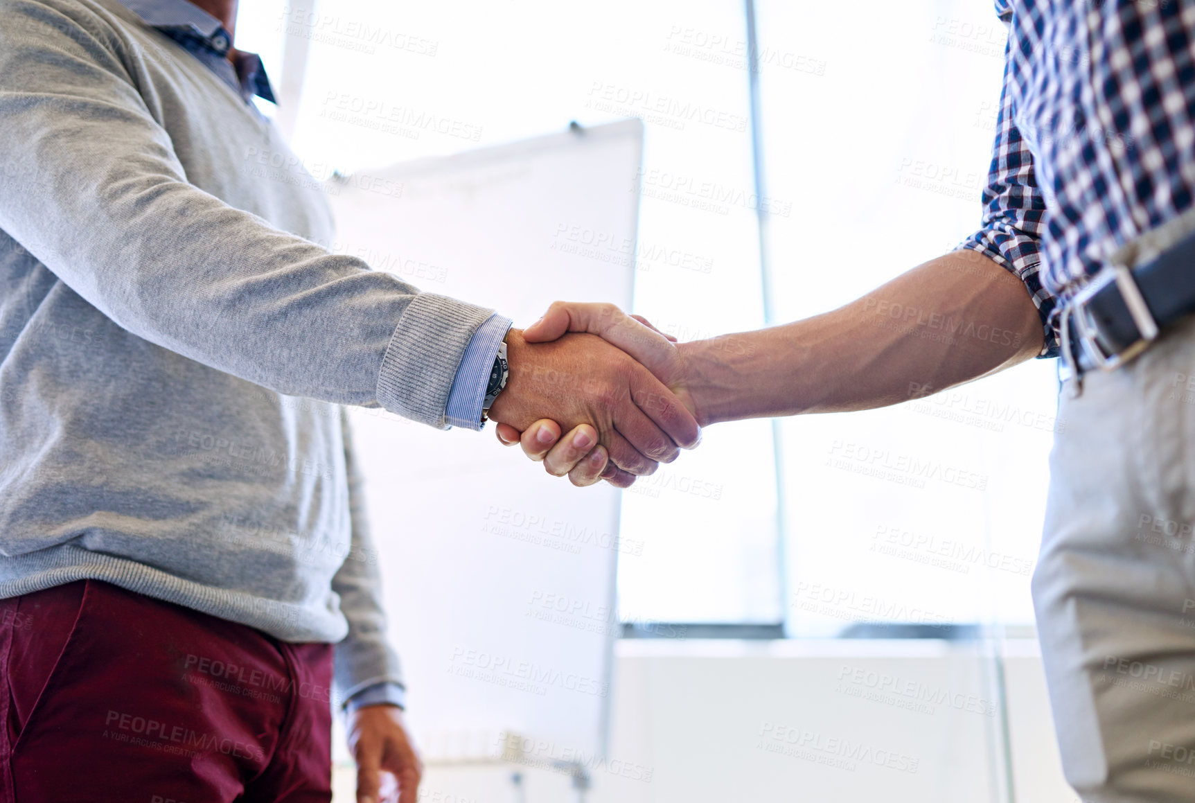 Buy stock photo Business, man and handshake at office on workshop for partnership, deal and agreement. Closeup, people and employees with shaking hands for greeting, welcome and introduction for collaboration