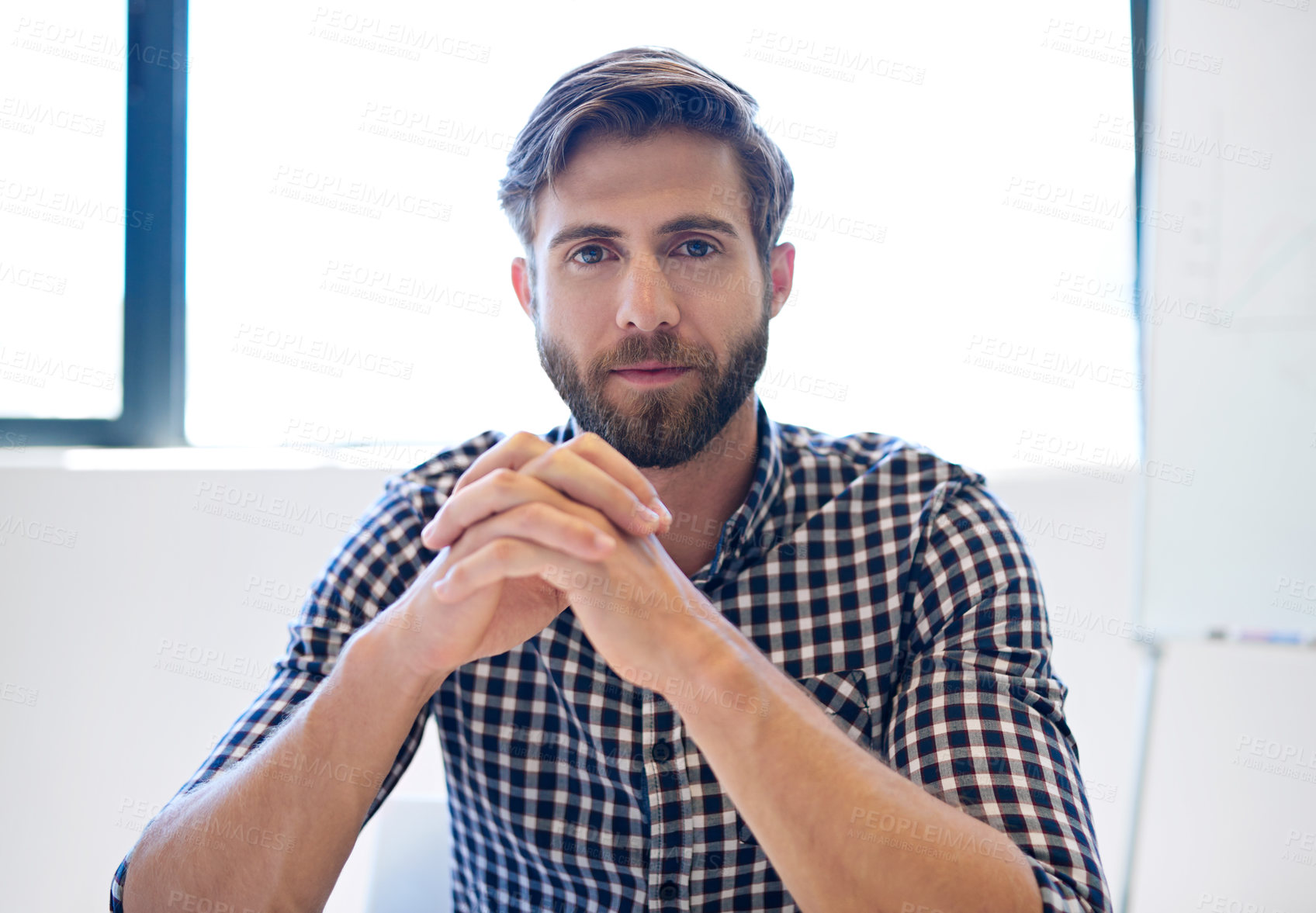 Buy stock photo Interior designer, startup and portrait of man in office with confidence, pride and small business. Architecture, professional and creative male person in workplace for decor company or opportunity
