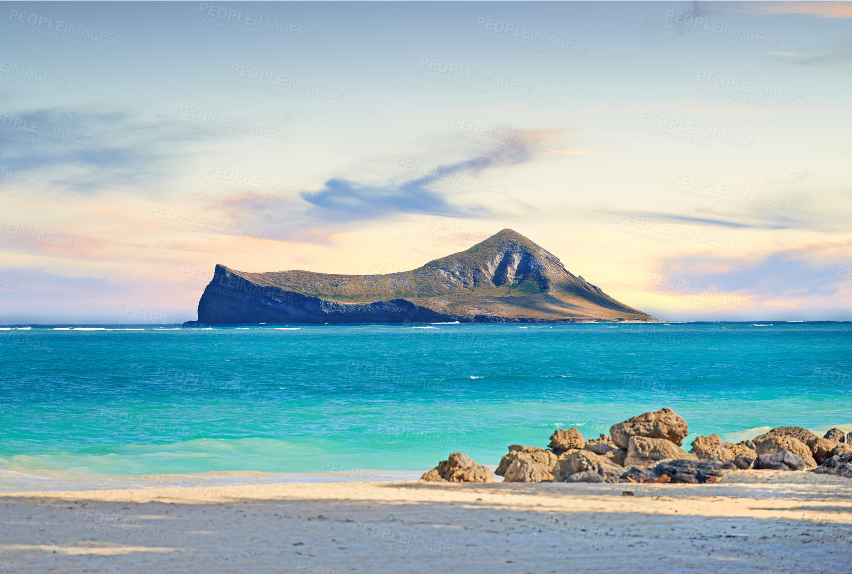 Buy stock photo A photo of the famous Hawaiian beach - Bellow Field Beach Park, Close to Waimanalo, the island Oahu, Hawaii