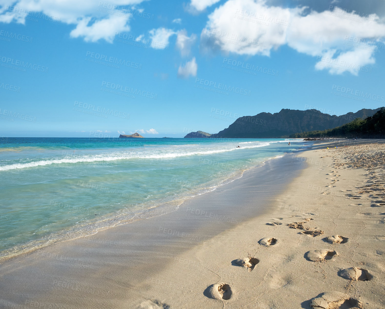 Buy stock photo A photo of the famous Hawaiian beach - Bellow Field Beach Park, Close to Waimanalo, the island Oahu, Hawaii