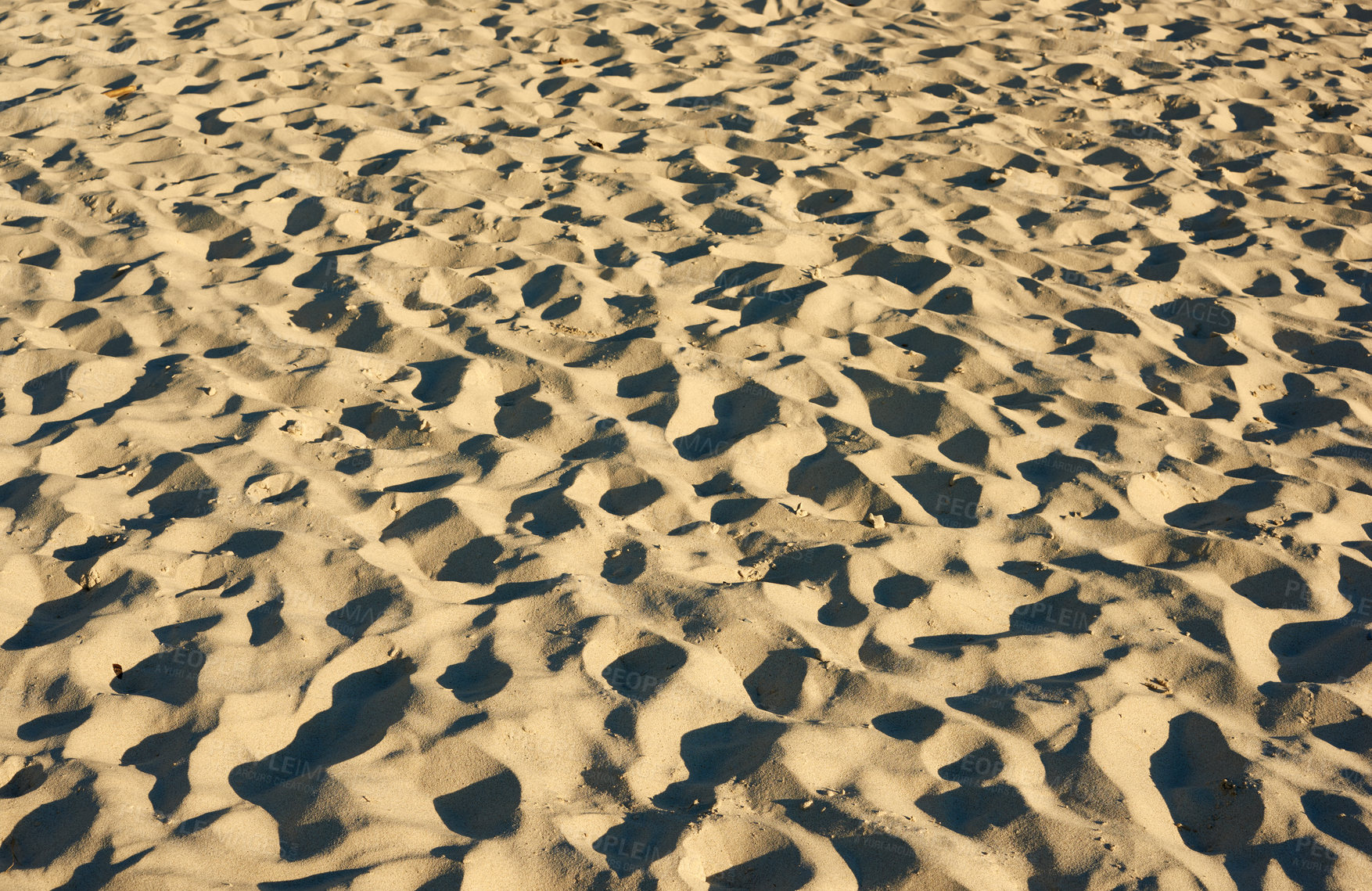 Buy stock photo Texture, floor and sand on beach with closeup, coastline and shore of island for vacation or peaceful getaway. Tropical  surface, beachscape and sandy coast for adventure in Hawaii or summer holiday.