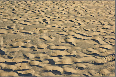 Buy stock photo Texture, ground and sand on beach with closeup, coastline and shore of island for vacation or peaceful getaway. Tropical  surface, beachscape and sandy coast for adventure in Hawaii or summer holiday